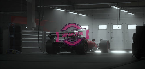 Silhouette of a modern generic sports racing car standing in a dark garage