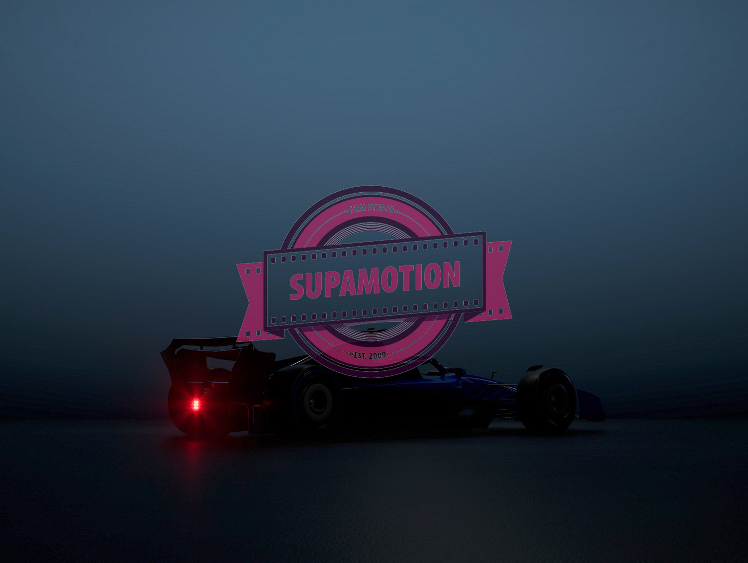 Silhouette of a modern generic sports racing car standing in a dark garage