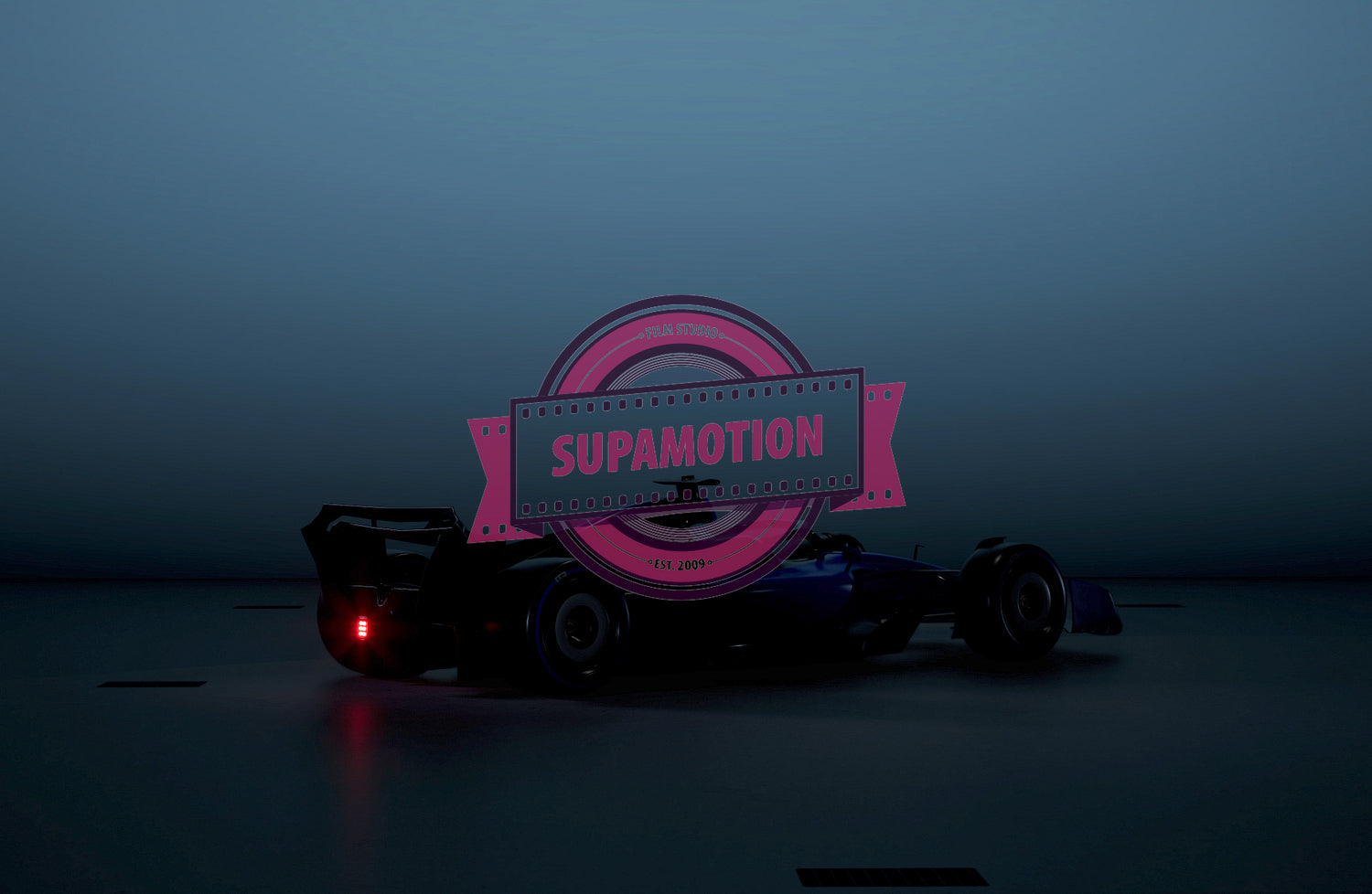 Silhouette of a modern generic sports racing car standing in a dark garage